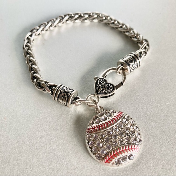 Jewelry - Silver-tone Baseball Crystal Charm preloved Bracelet